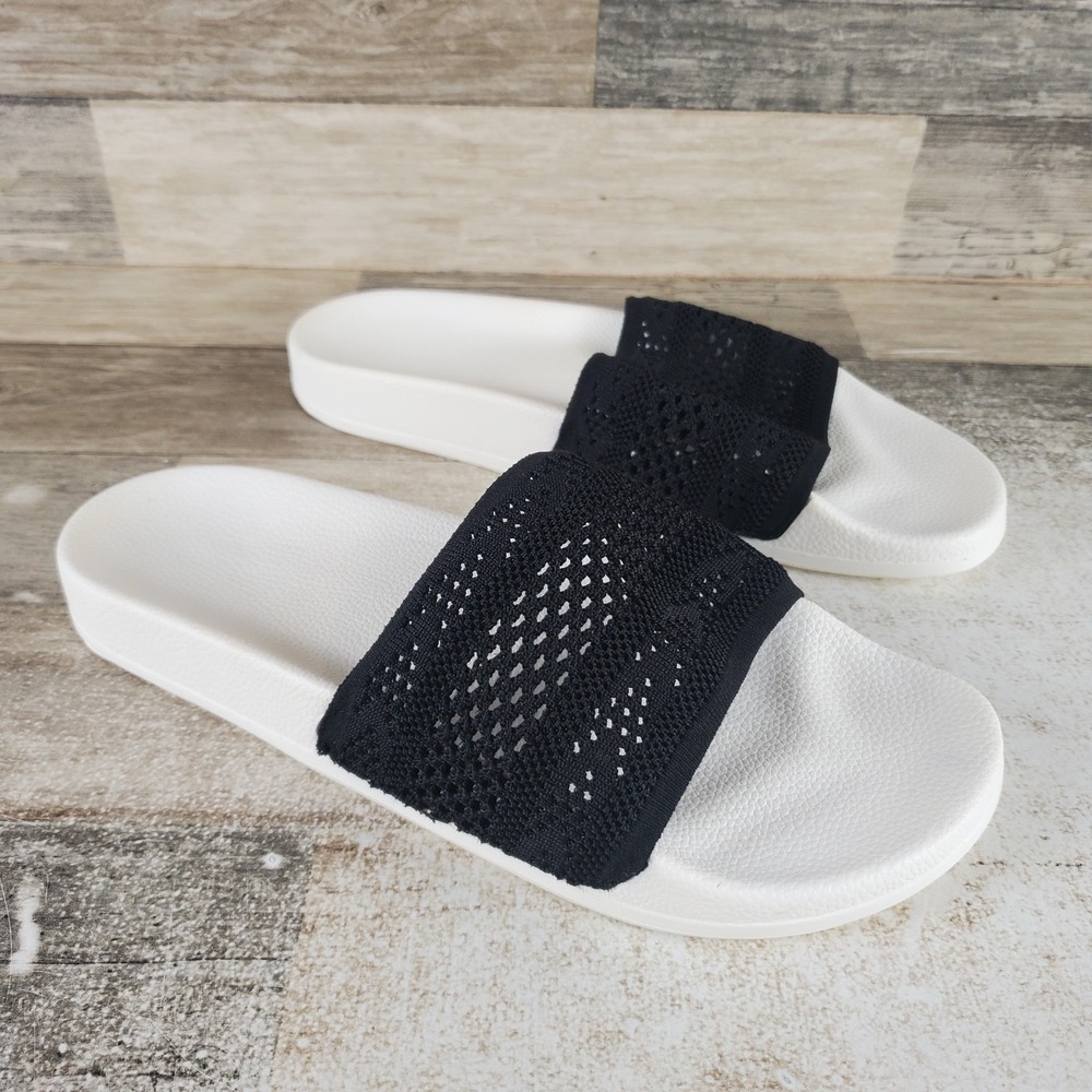 RSVP Nadia Womens Slide Sandal Sz 11 B Black White Knit Slip On Open Round Toe